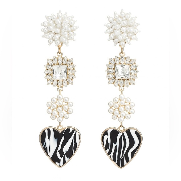 Anthropologie Jewelry - Elegant Black and White Heart Earrings